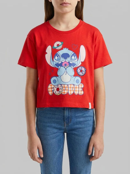 Benetton Red Girls T-Shirt with ©Disney Lilo &amp; Stitch Print SKU: 3I1XG10MO_30A Image 00