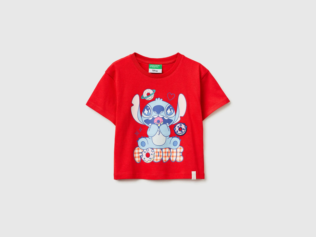 Benetton Red Girls T-Shirt with ©Disney Lilo &amp; Stitch Print SKU: 3I1XG10MO_30A Image 01