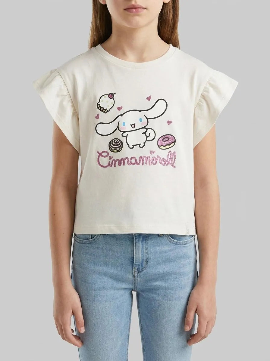 Benetton Creamy White Girls Hello Kitty T-Shirt with Glitter SKU: 3I1XG10MW_00E Image 00