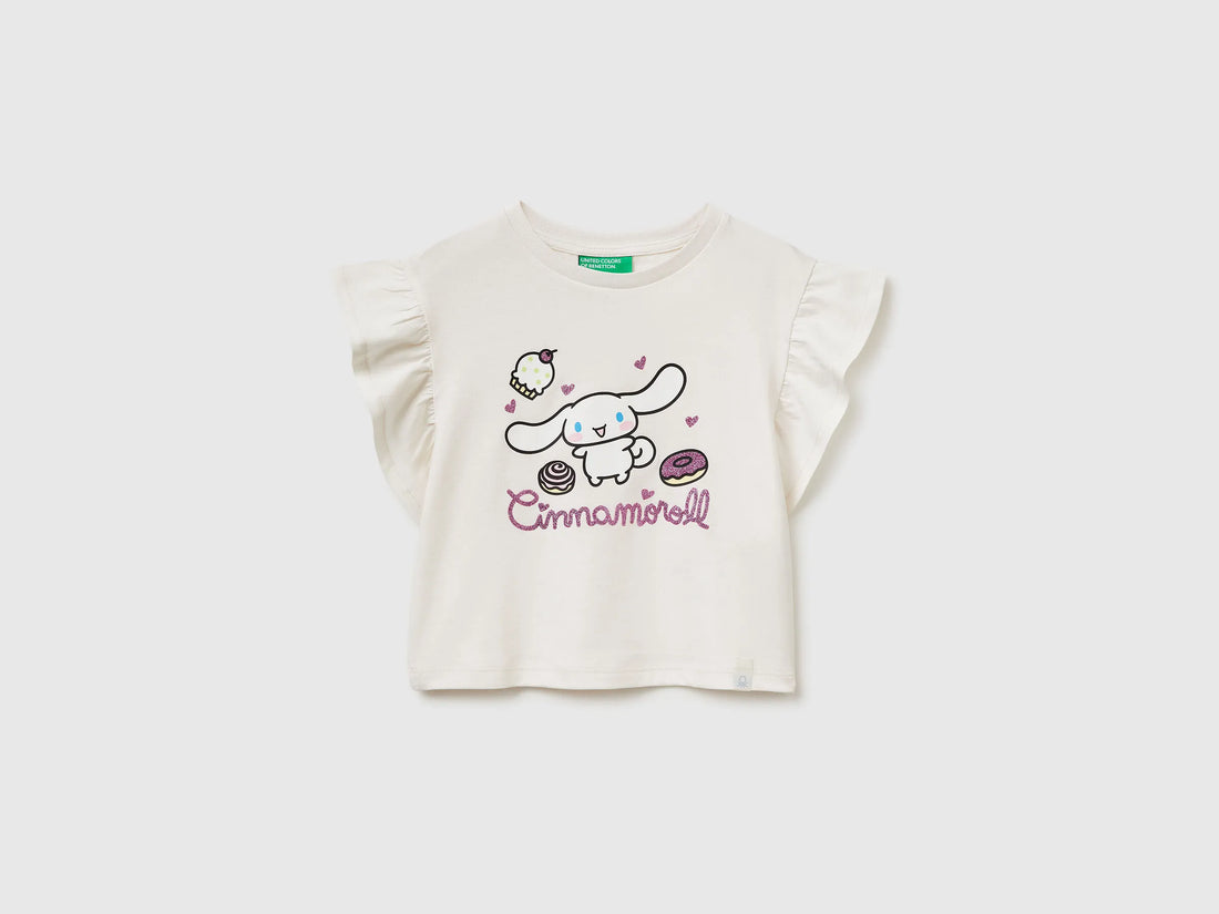 Benetton Creamy White Girls Hello Kitty T-Shirt with Glitter SKU: 3I1XG10MW_00E Image 01