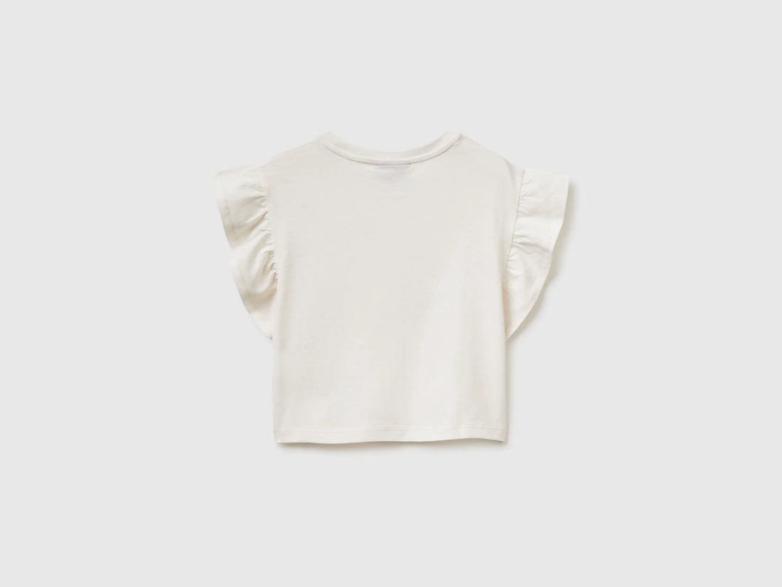 Benetton Creamy White Girls Hello Kitty T-Shirt with Glitter SKU: 3I1XG10MW_00E Image 02