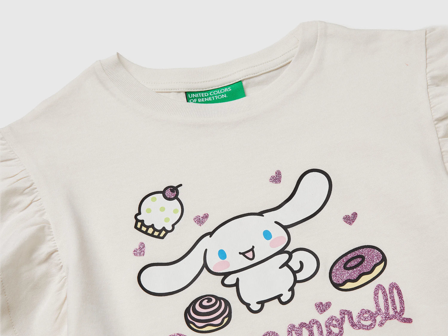 Benetton Creamy White Girls Hello Kitty T-Shirt with Glitter SKU: 3I1XG10MW_00E Image 03