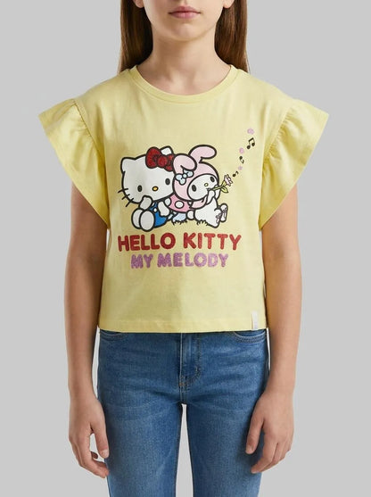 Benetton Yellow Girls Hello Kitty T-Shirt with Glitter SKU: 3I1XG10MW_029 Image 00