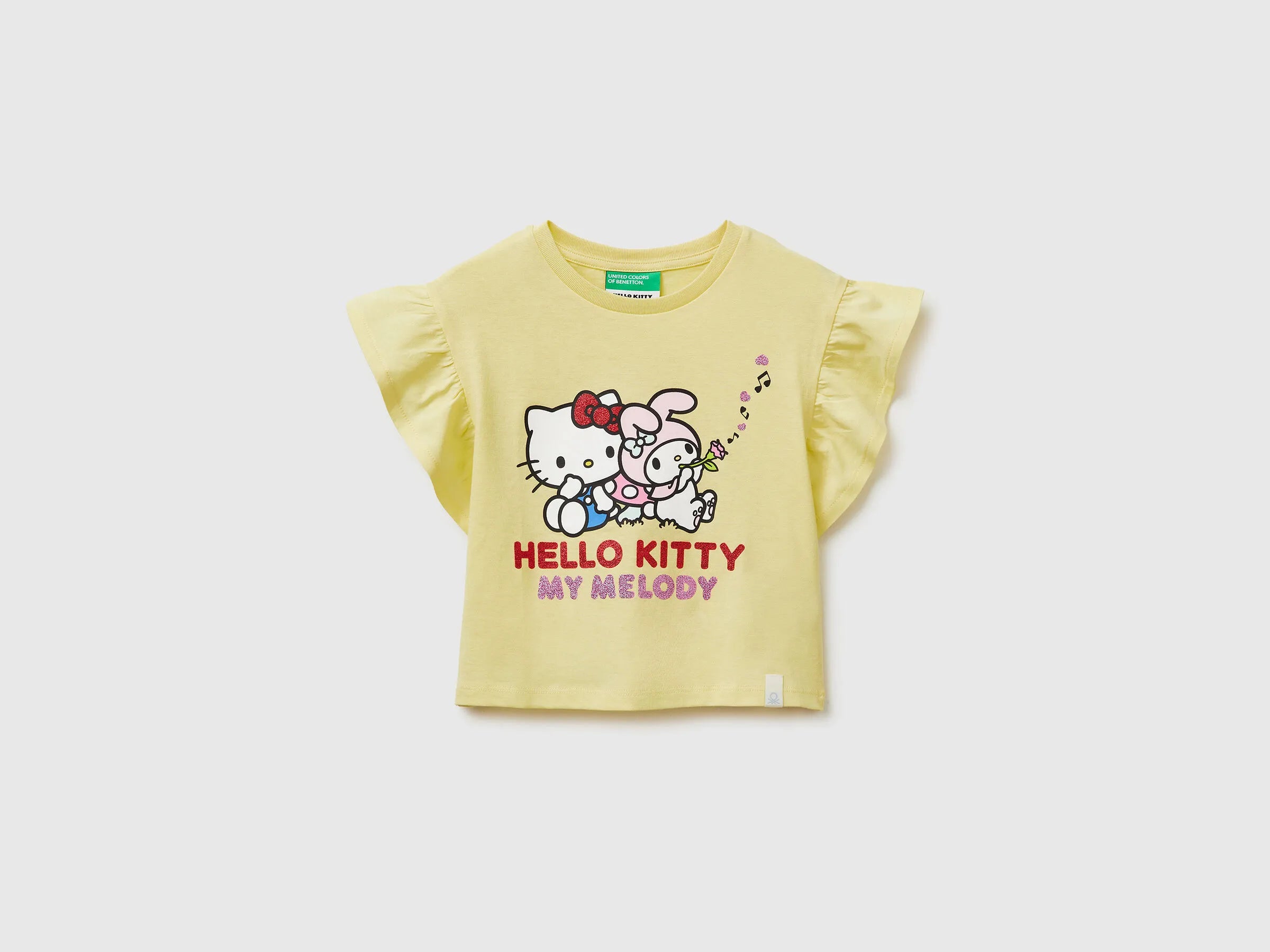 Benetton Yellow Girls Hello Kitty T-Shirt with Glitter SKU: 3I1XG10MW_029 Image 01