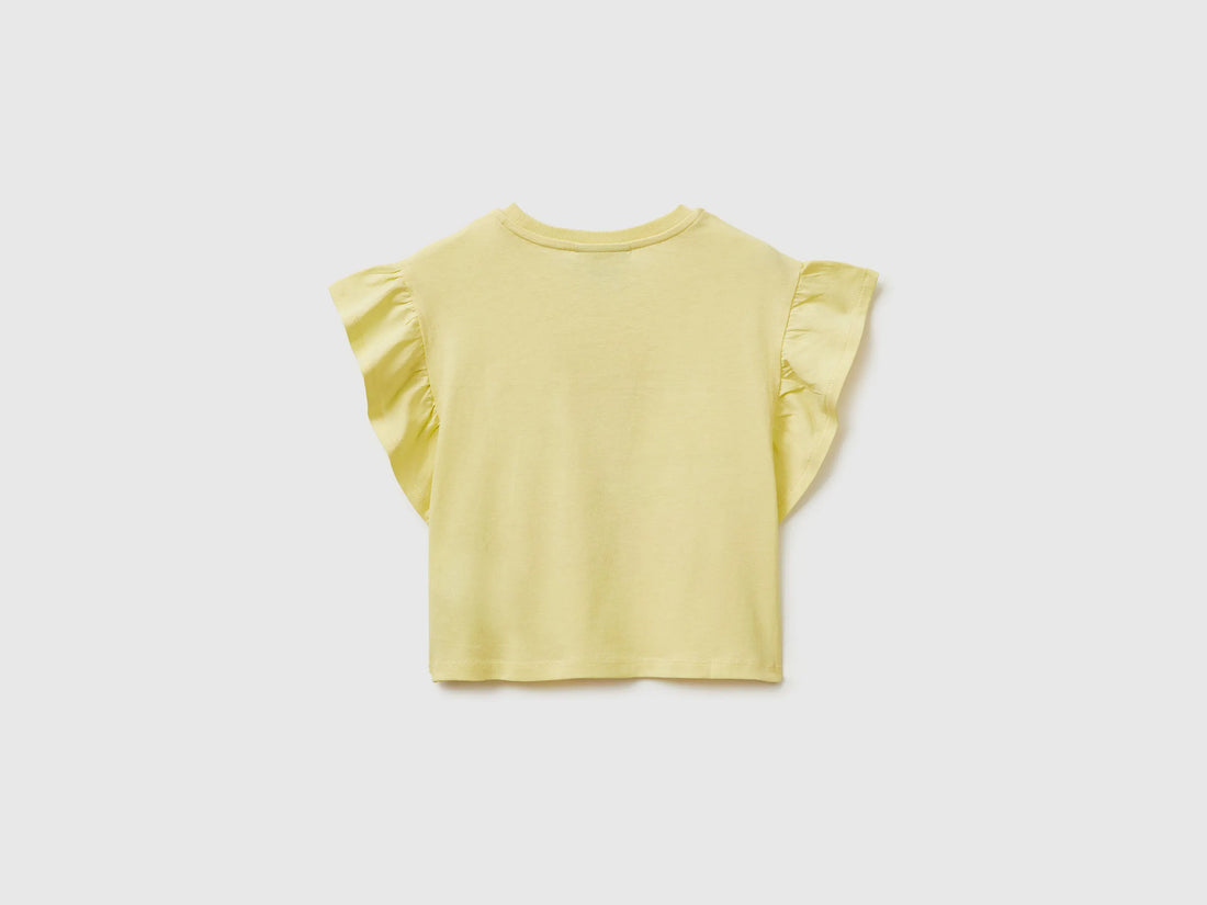 Benetton Yellow Girls Hello Kitty T-Shirt with Glitter SKU: 3I1XG10MW_029 Image 02
