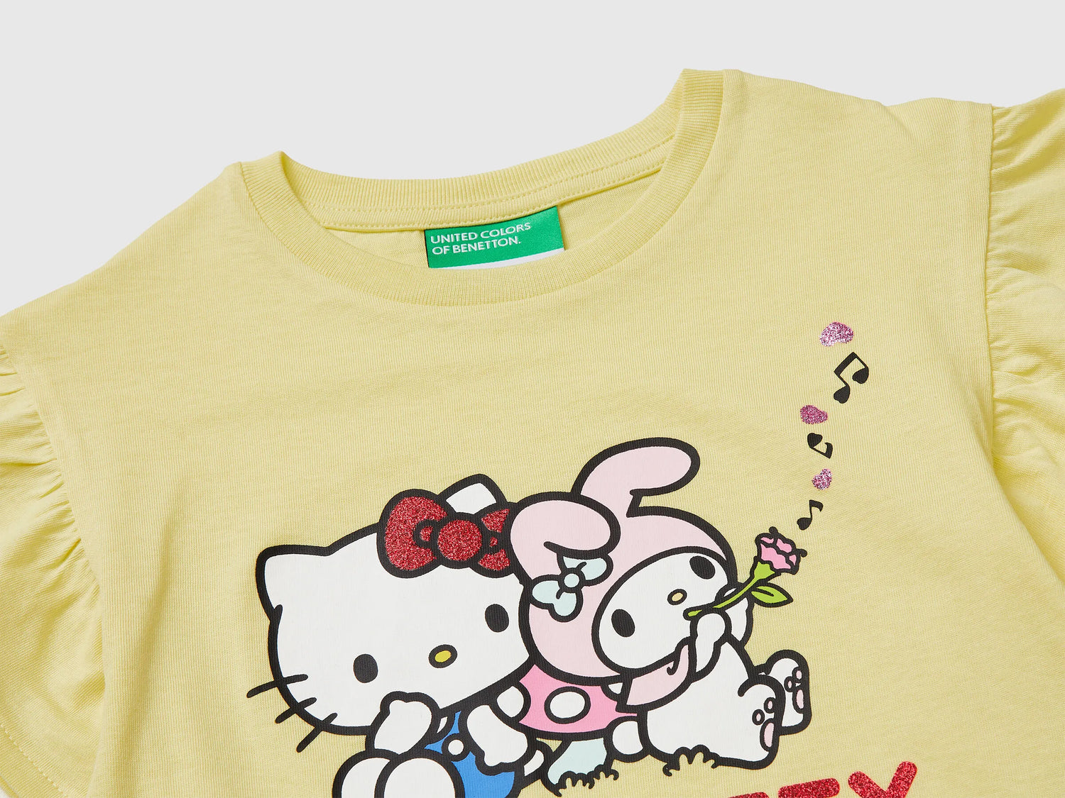 Benetton Yellow Girls Hello Kitty T-Shirt with Glitter SKU: 3I1XG10MW_029 Image 03