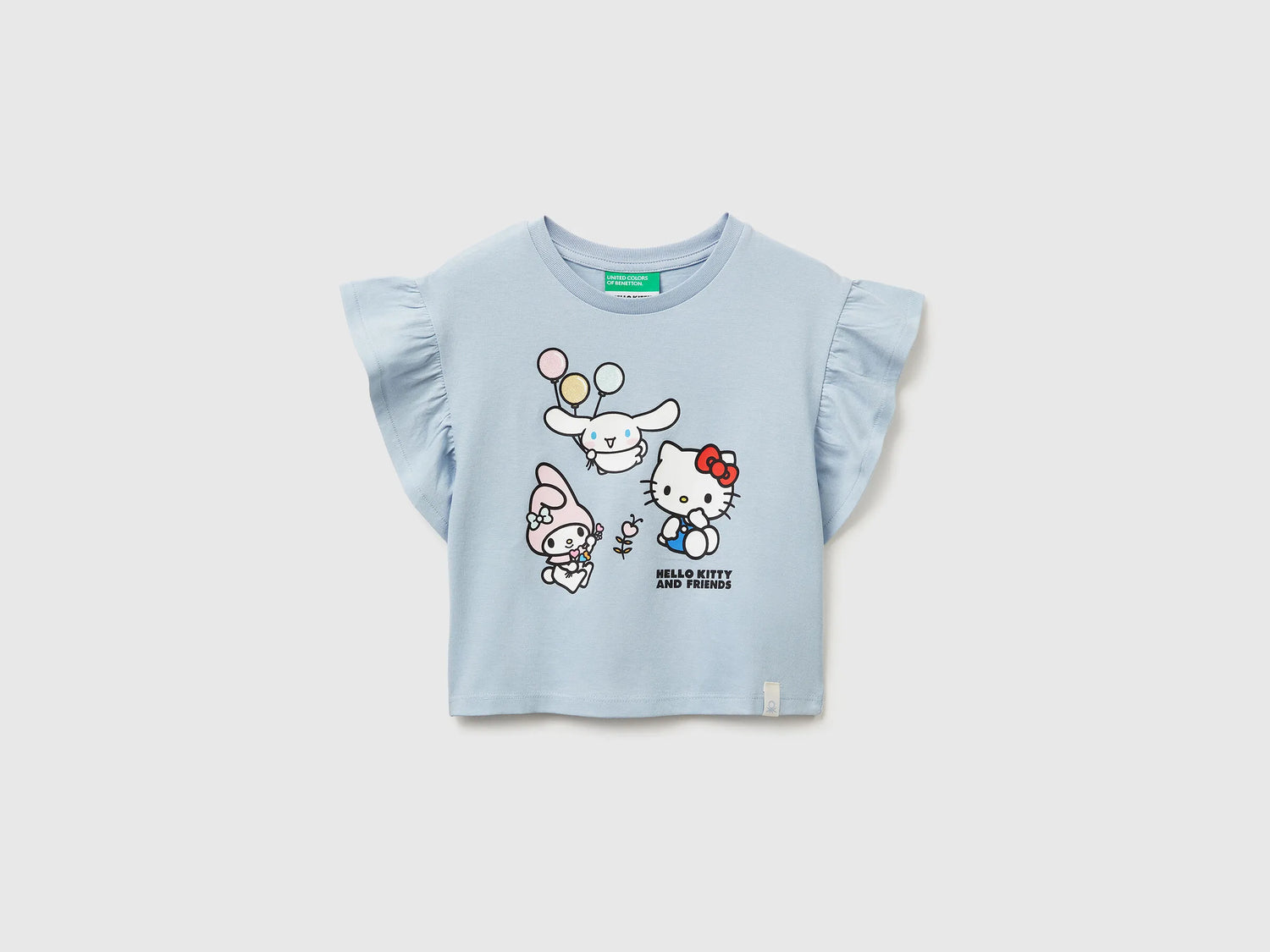 Benetton Light Blue Girls Hello Kitty T-Shirt with Glitter SKU: 3I1XG10MW_12C Image 01