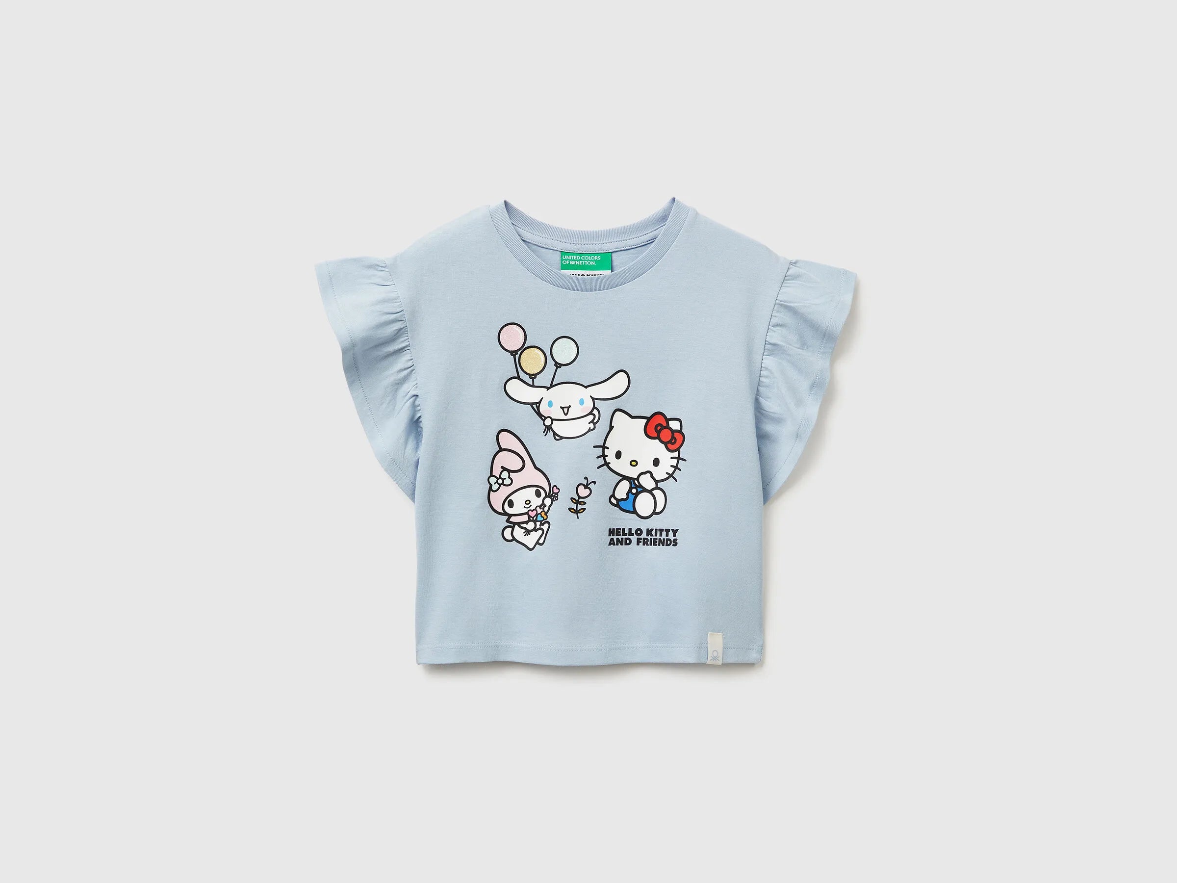Benetton Light Blue Girls Hello Kitty T-Shirt with Glitter SKU: 3I1XG10MW_12C Image 01