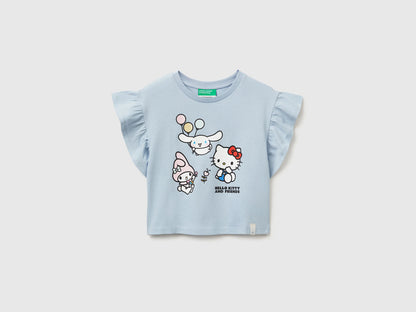 Benetton Light Blue Girls Hello Kitty T-Shirt with Glitter SKU: 3I1XG10MW_12C Image 01