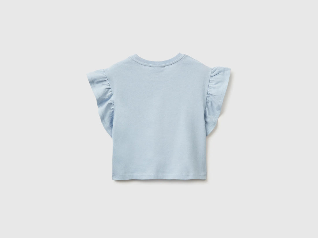 Benetton Light Blue Girls Hello Kitty T-Shirt with Glitter SKU: 3I1XG10MW_12C Image 02