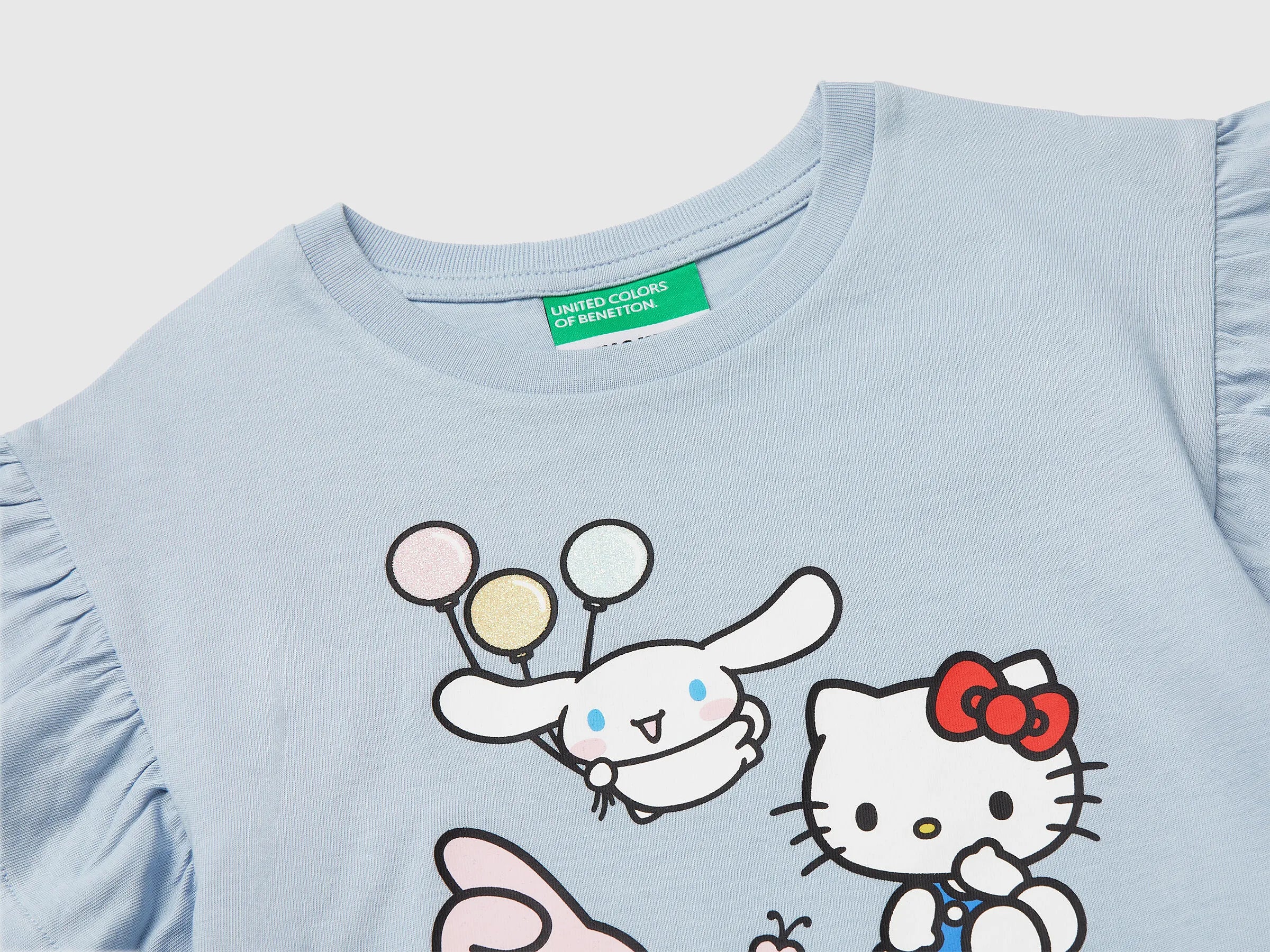Benetton Light Blue Girls Hello Kitty T-Shirt with Glitter SKU: 3I1XG10MW_12C Image 03