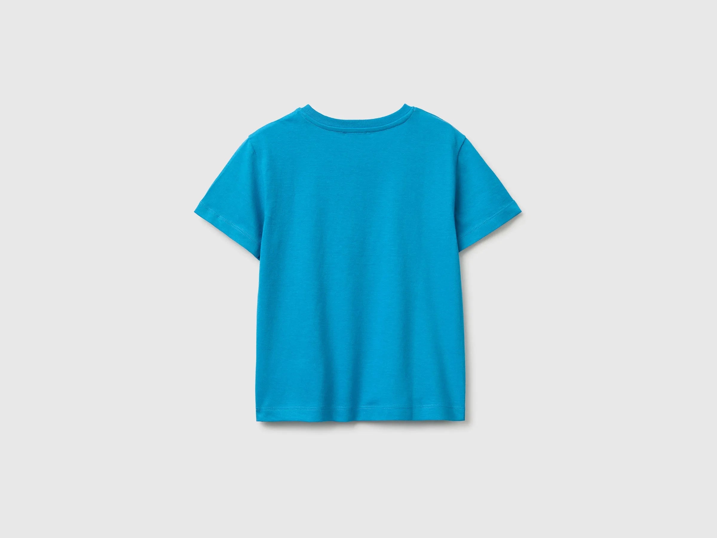 Benetton Blue Boys Organic Cotton T-Shirt with Logo Print SKU: 3I1XG10MX_051 Image 02