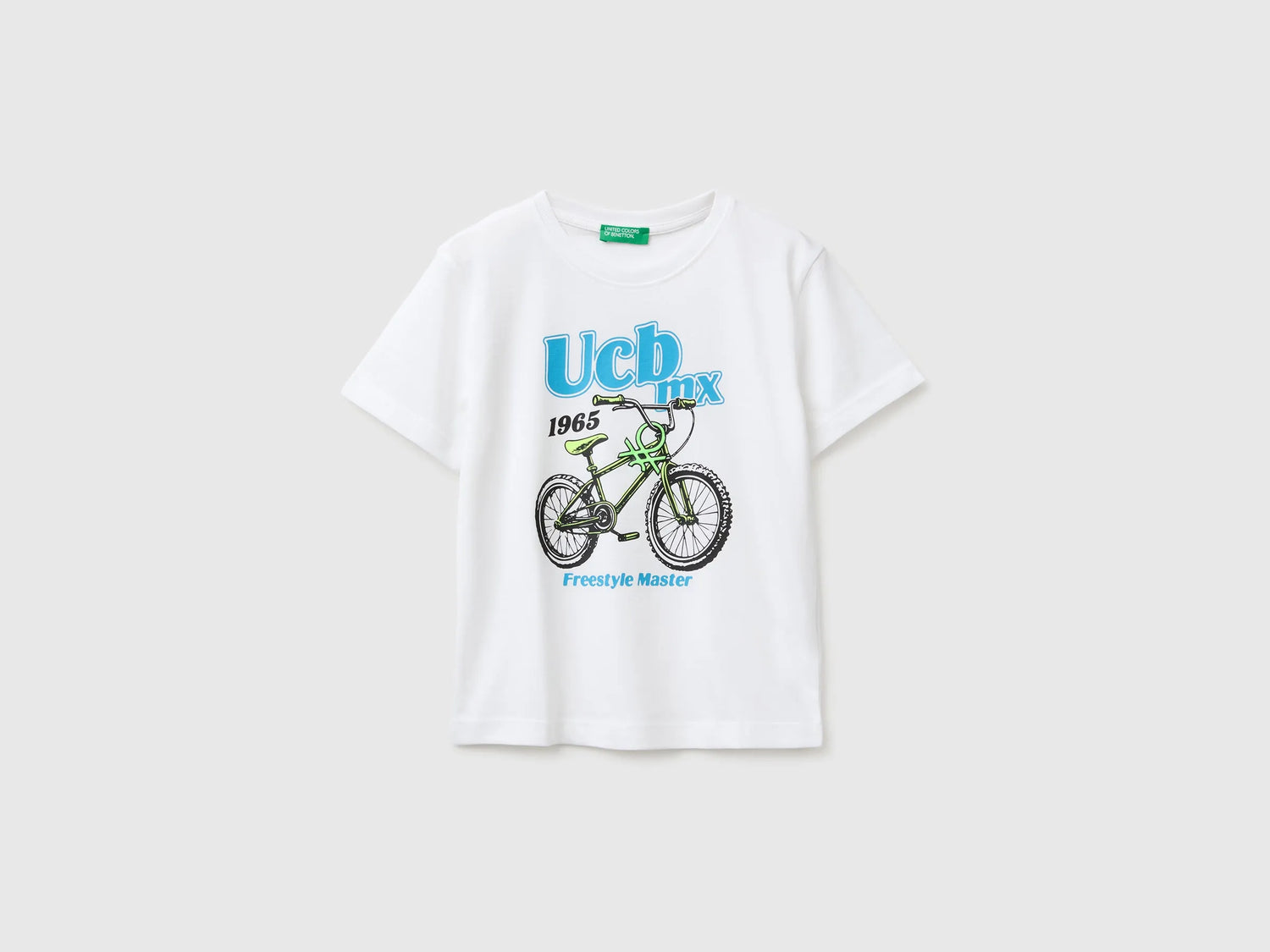 Benetton White Boys Organic Cotton T-Shirt with Logo Print SKU: 3I1XG10MX_101 Image 01