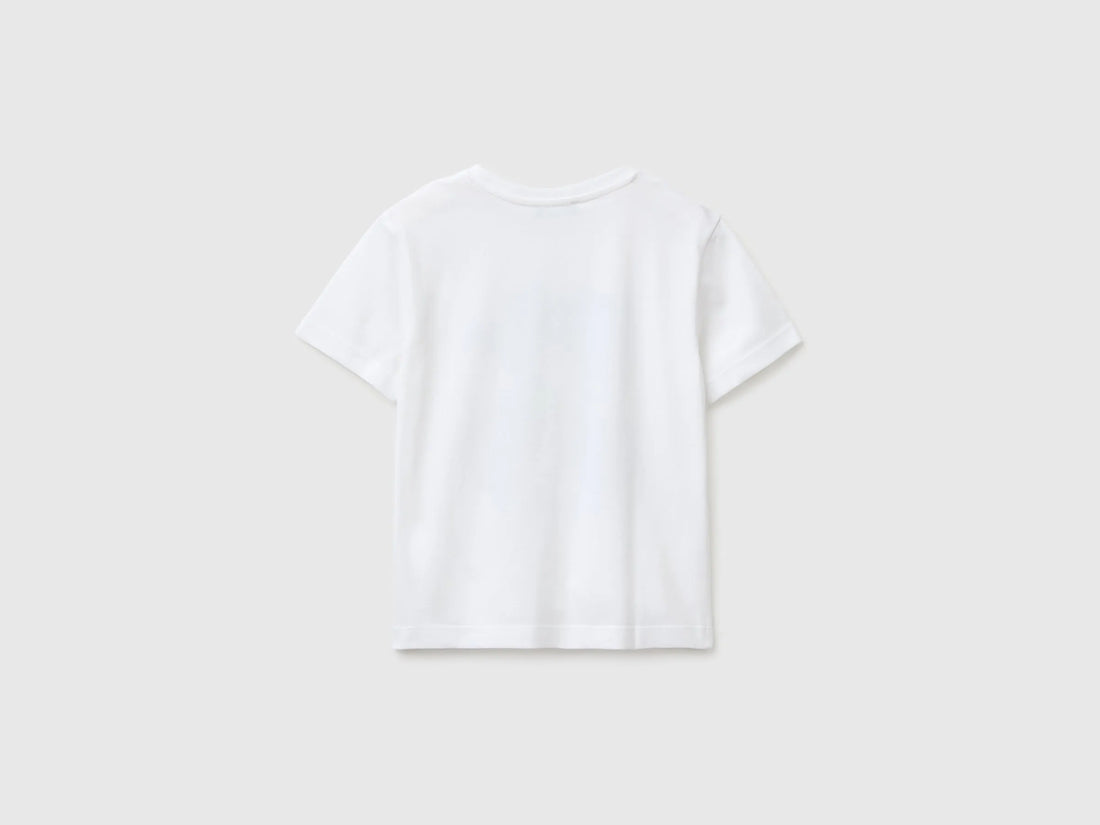 Benetton White Boys Organic Cotton T-Shirt with Logo Print SKU: 3I1XG10MX_101 Image 02