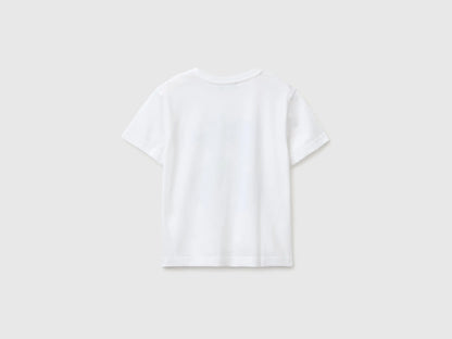 Benetton White Boys Organic Cotton T-Shirt with Logo Print SKU: 3I1XG10MX_101 Image 02