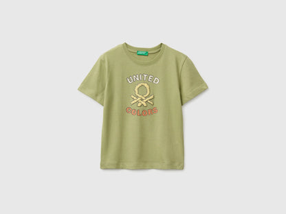 Benetton Green Boys Organic Cotton T-Shirt with Logo Print SKU: 3I1XG10MX_1Q1 Image 01