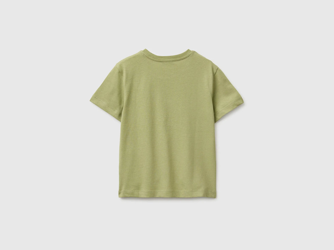 Benetton Green Boys Organic Cotton T-Shirt with Logo Print SKU: 3I1XG10MX_1Q1 Image 02