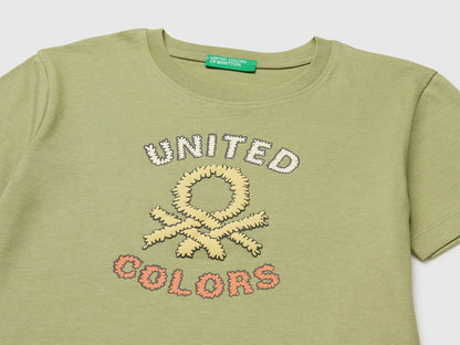 Benetton Green Boys Organic Cotton T-Shirt with Logo Print SKU: 3I1XG10MX_1Q1 Image 03