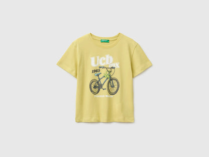 Benetton Yellow Boys Organic Cotton T-Shirt with Logo Print SKU: 3I1XG10MX_228 Image 01