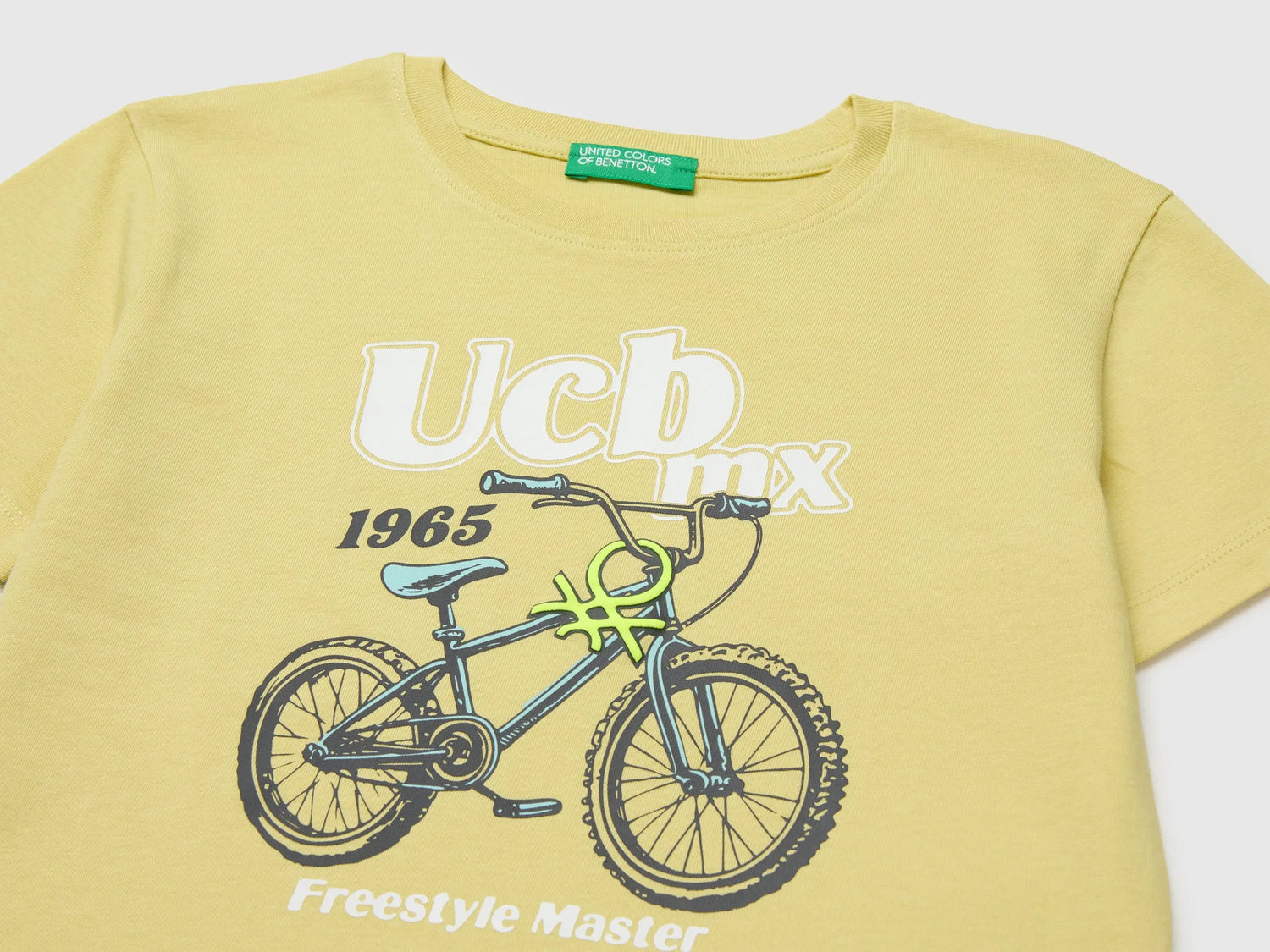 Benetton Yellow Boys Organic Cotton T-Shirt with Logo Print SKU: 3I1XG10MX_228 Image 03