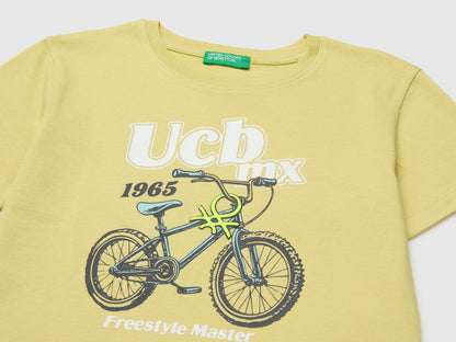 Benetton Yellow Boys Organic Cotton T-Shirt with Logo Print SKU: 3I1XG10MX_228 Image 03