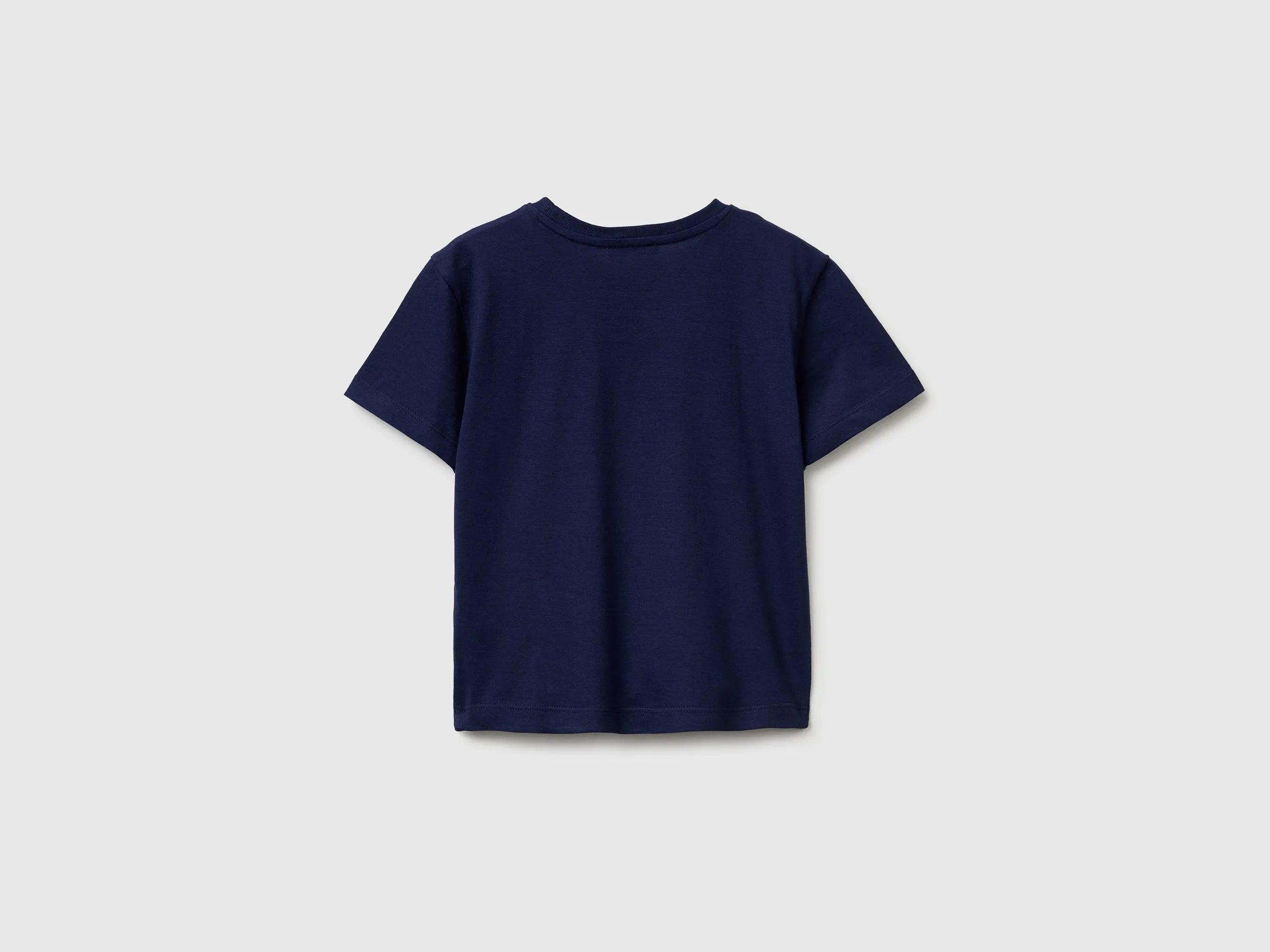 Benetton Blue Boys Organic Cotton T-Shirt with Logo Print SKU: 3I1XG10MX_252 Image 02