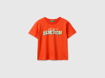 Benetton Red Boys Organic Cotton T-Shirt with Logo Print SKU: 3I1XG10MX_34Y Image 01