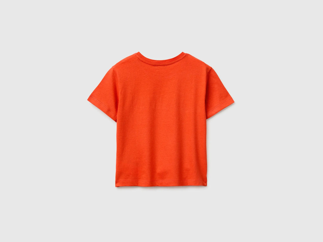 Benetton Red Boys Organic Cotton T-Shirt with Logo Print SKU: 3I1XG10MX_34Y Image 02