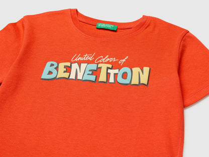 Benetton Red Boys Organic Cotton T-Shirt with Logo Print SKU: 3I1XG10MX_34Y Image 03