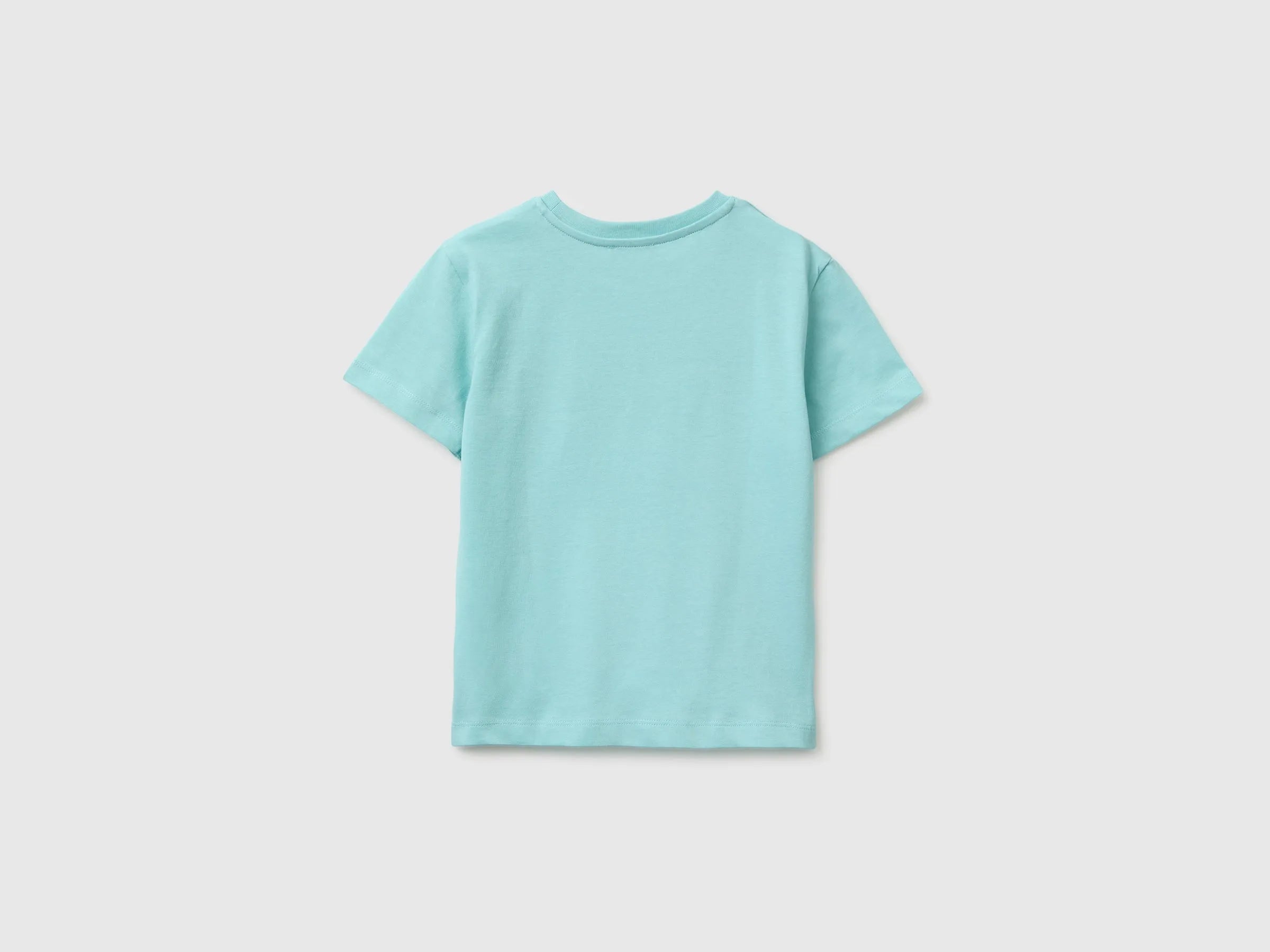 Benetton Blue Boys Organic Cotton T-Shirt with Logo Print SKU: 3I1XG10MX_3L7 Image 02