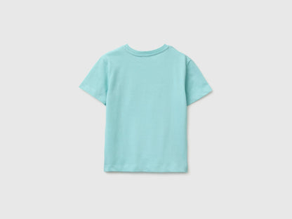 Benetton Blue Boys Organic Cotton T-Shirt with Logo Print SKU: 3I1XG10MX_3L7 Image 02