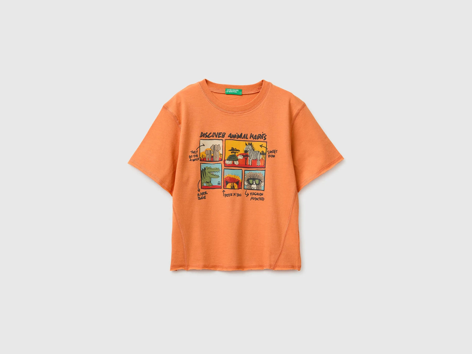 Benetton Orange Boys Soft T-Shirt with Print SKU: 3I1XG10MZ_0D1 Image 01