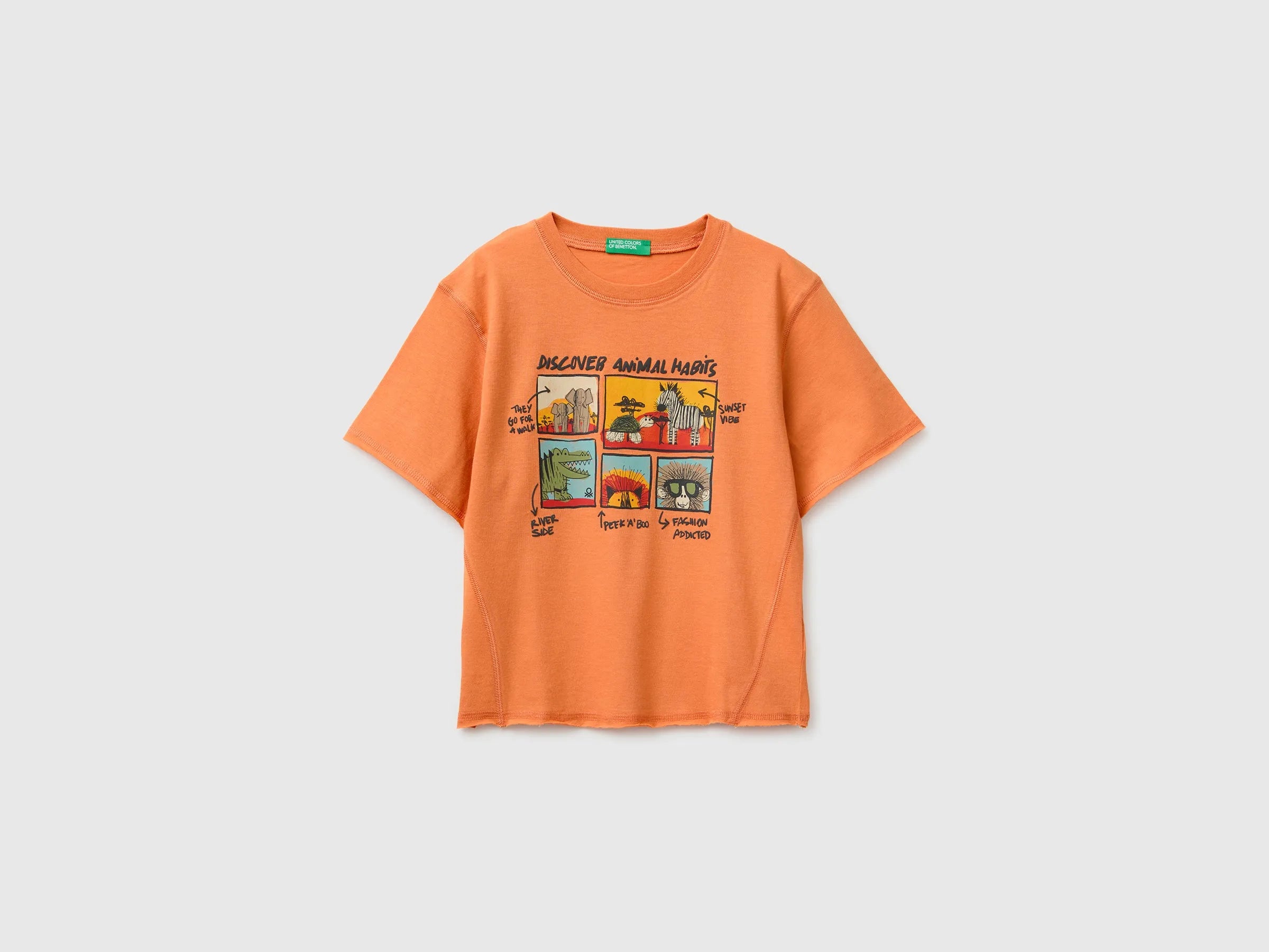 Benetton Orange Boys Soft T-Shirt with Print SKU: 3I1XG10MZ_0D1 Image 01