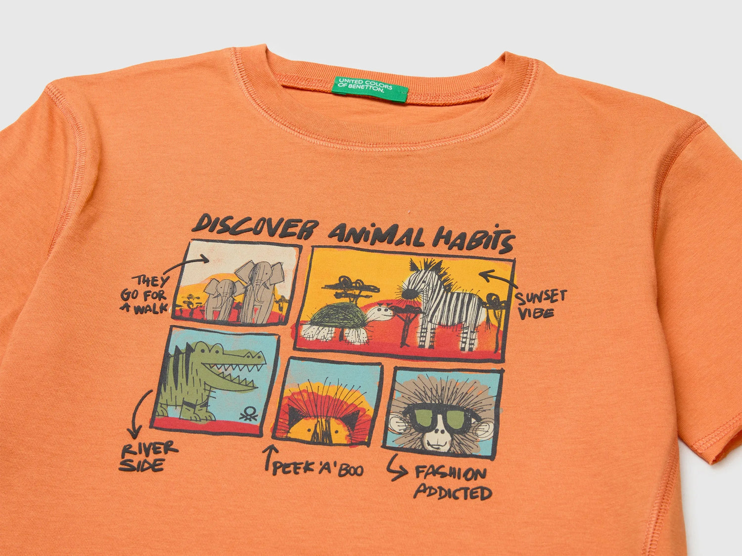 Benetton Orange Boys Soft T-Shirt with Print SKU: 3I1XG10MZ_0D1 Image 03
