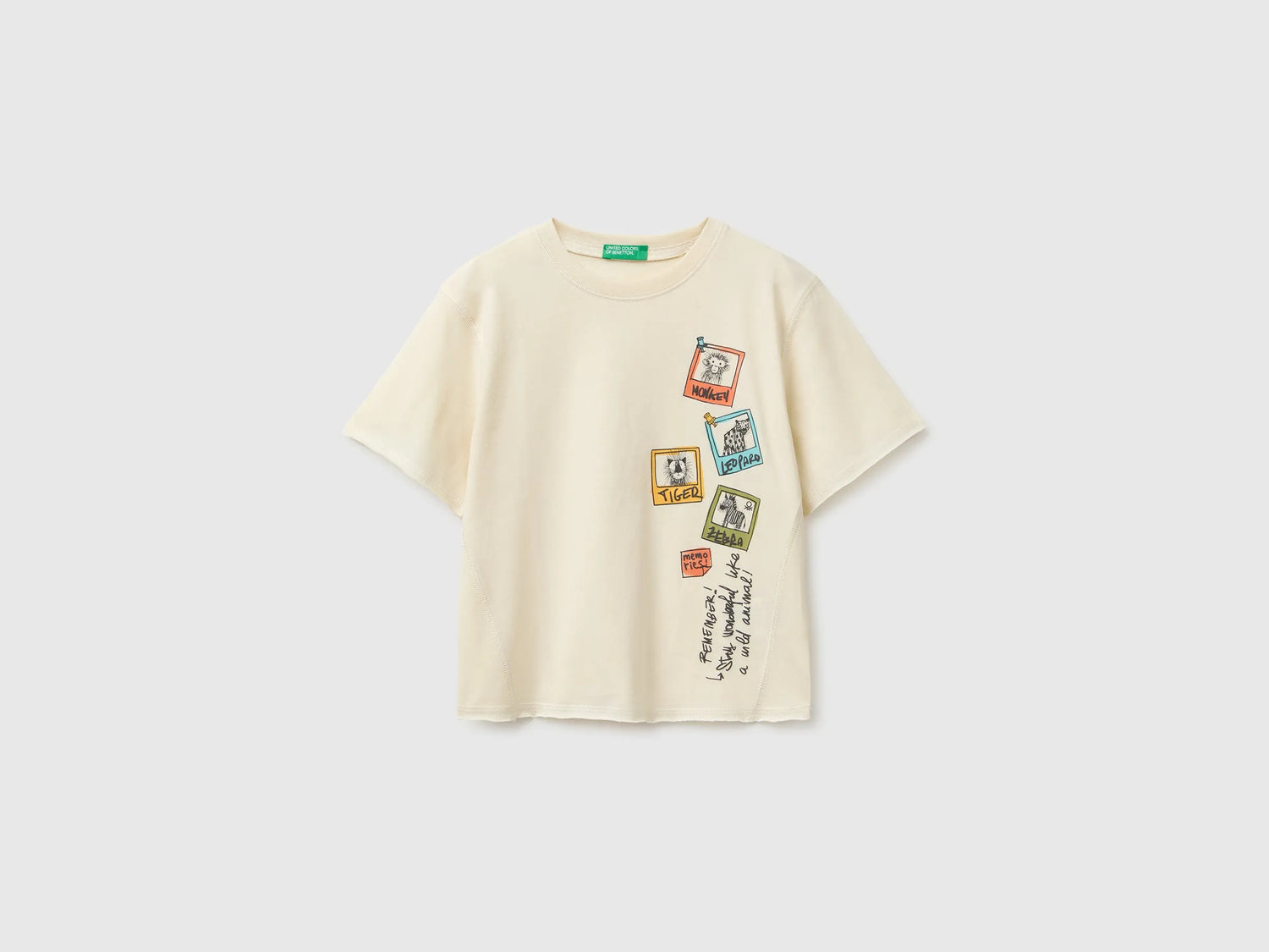 Benetton Beige Boys Soft T-Shirt with Print SKU: 3I1XG10MZ_3C9 Image 01