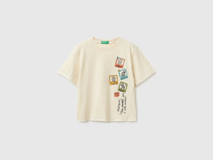 Benetton Beige Boys Soft T-Shirt with Print SKU: 3I1XG10MZ_3C9 Image 01