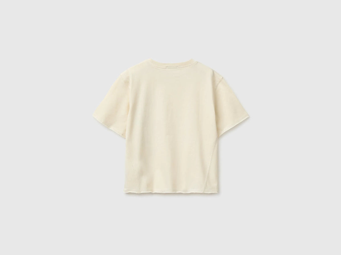 Benetton Beige Boys Soft T-Shirt with Print SKU: 3I1XG10MZ_3C9 Image 02