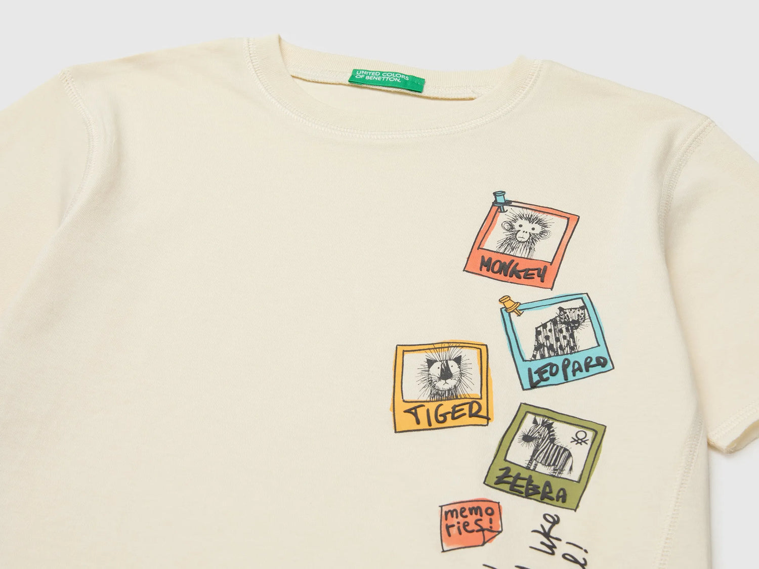 Benetton Beige Boys Soft T-Shirt with Print SKU: 3I1XG10MZ_3C9 Image 03