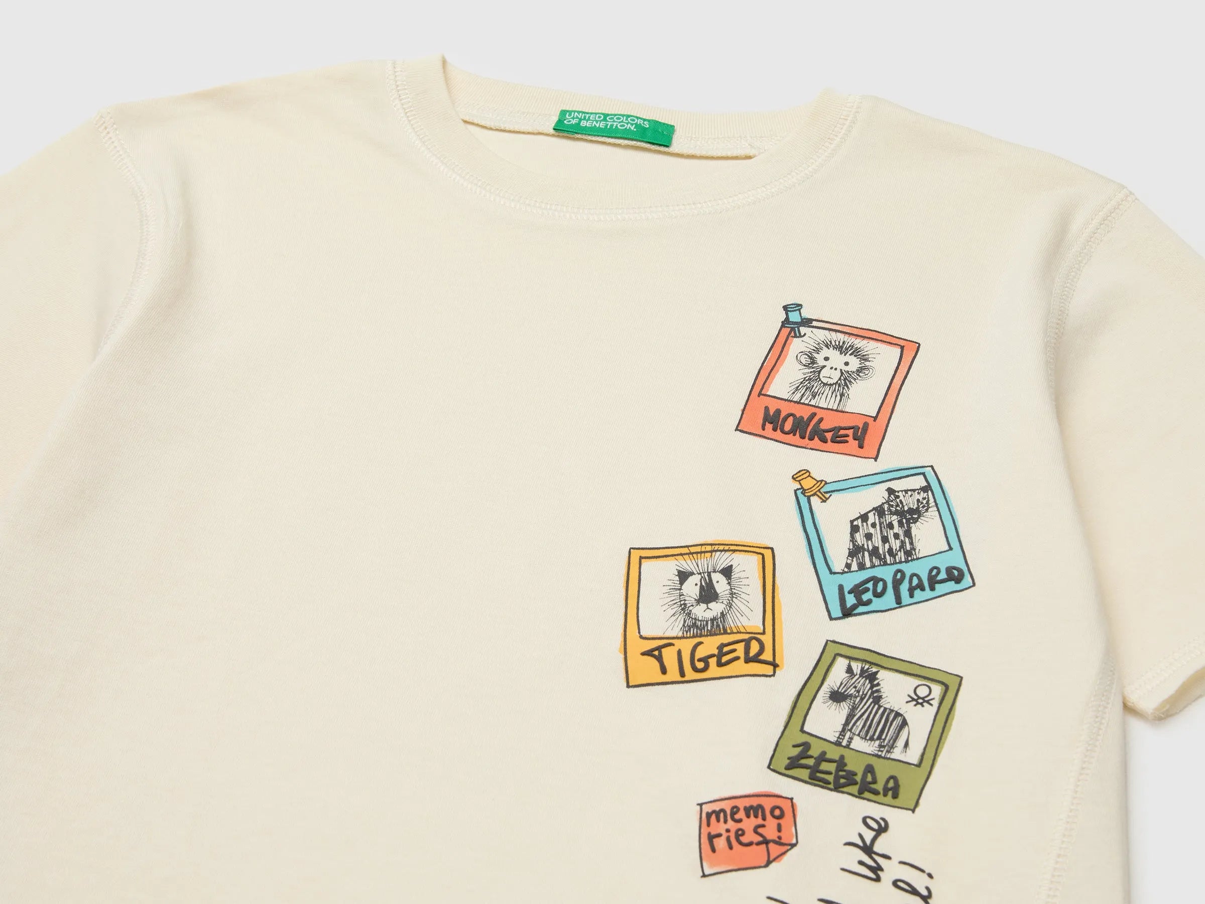 Benetton Beige Boys Soft T-Shirt with Print SKU: 3I1XG10MZ_3C9 Image 03