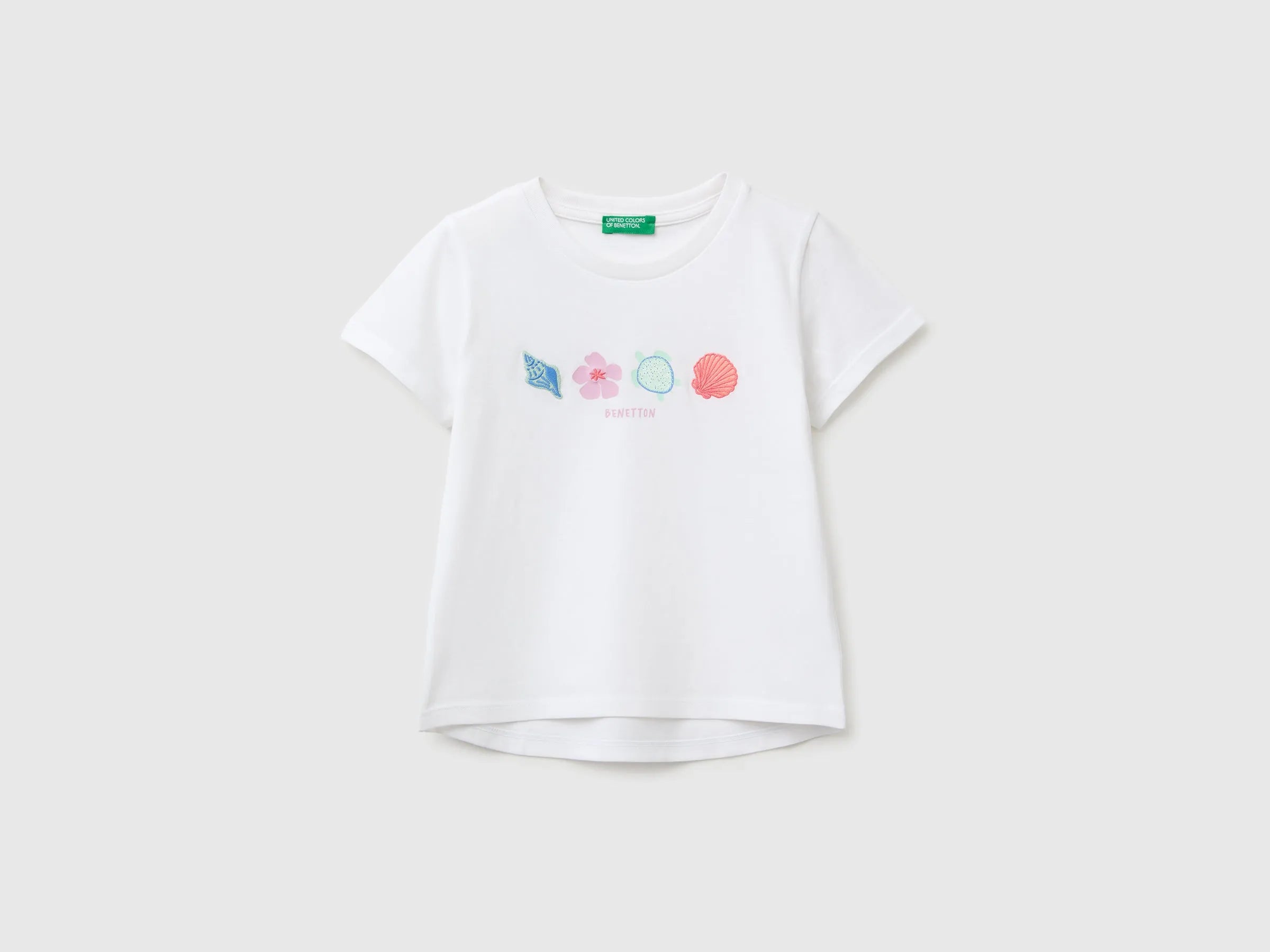 Benetton Multi-Color Girls T-Shirt with Print and Embroidery SKU: 3I1XG10N1_101 Image 01