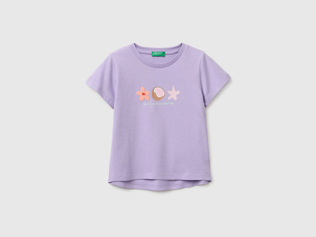 Benetton Multi-Color Girls T-Shirt with Print and Embroidery SKU: 3I1XG10N1_2P5 Image 01