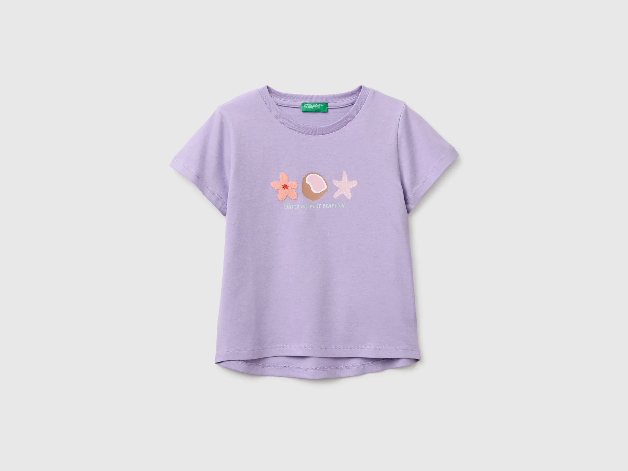 Benetton Multi-Color Girls T-Shirt with Print and Embroidery SKU: 3I1XG10N1_2P5 Image 01