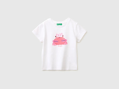 Benetton White Girls Regular Fit T-Shirt with Print SKU: 3I1XG10N5_101 Image 01