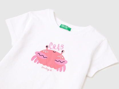 Benetton White Girls Regular Fit T-Shirt with Print SKU: 3I1XG10N5_101 Image 03