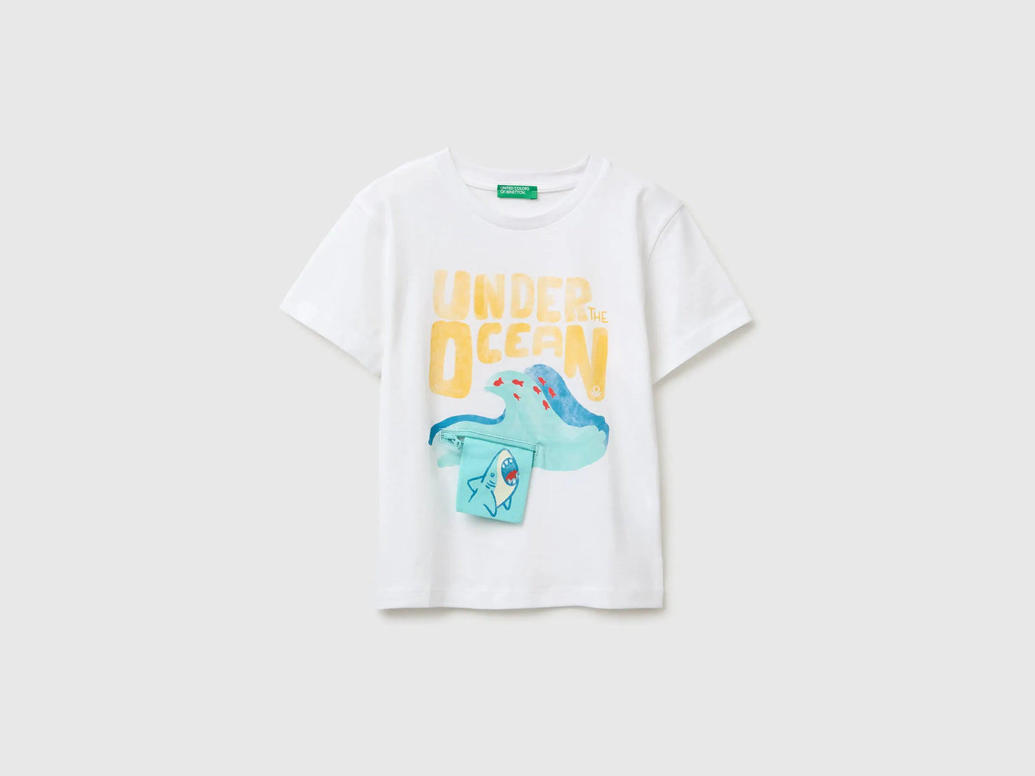 Benetton White Boys Printed T-Shirt with Zip SKU: 3I1XG10NB_101 Image 01