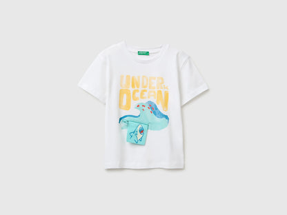 Benetton White Boys Printed T-Shirt with Zip SKU: 3I1XG10NB_101 Image 01