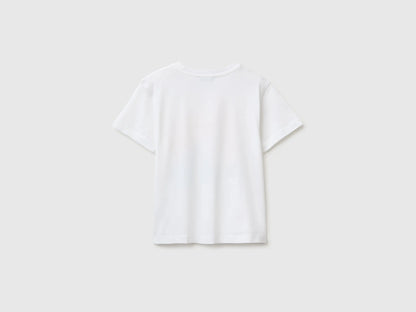 Benetton White Boys Printed T-Shirt with Zip SKU: 3I1XG10NB_101 Image 02