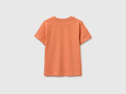 Benetton Orange Boys Crew Neck T-Shirt with Print SKU: 3I1XG10NC_0D1 Image 02