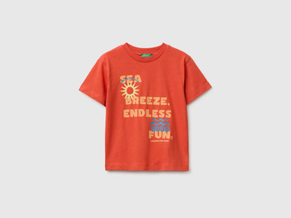 Benetton Red Boys Crew Neck T-Shirt with Print SKU: 3I1XG10NC_34Y Image 01
