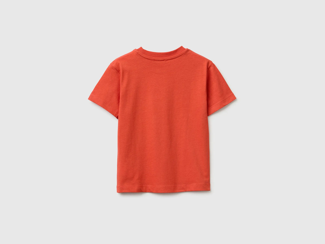 Benetton Red Boys Crew Neck T-Shirt with Print SKU: 3I1XG10NC_34Y Image 02